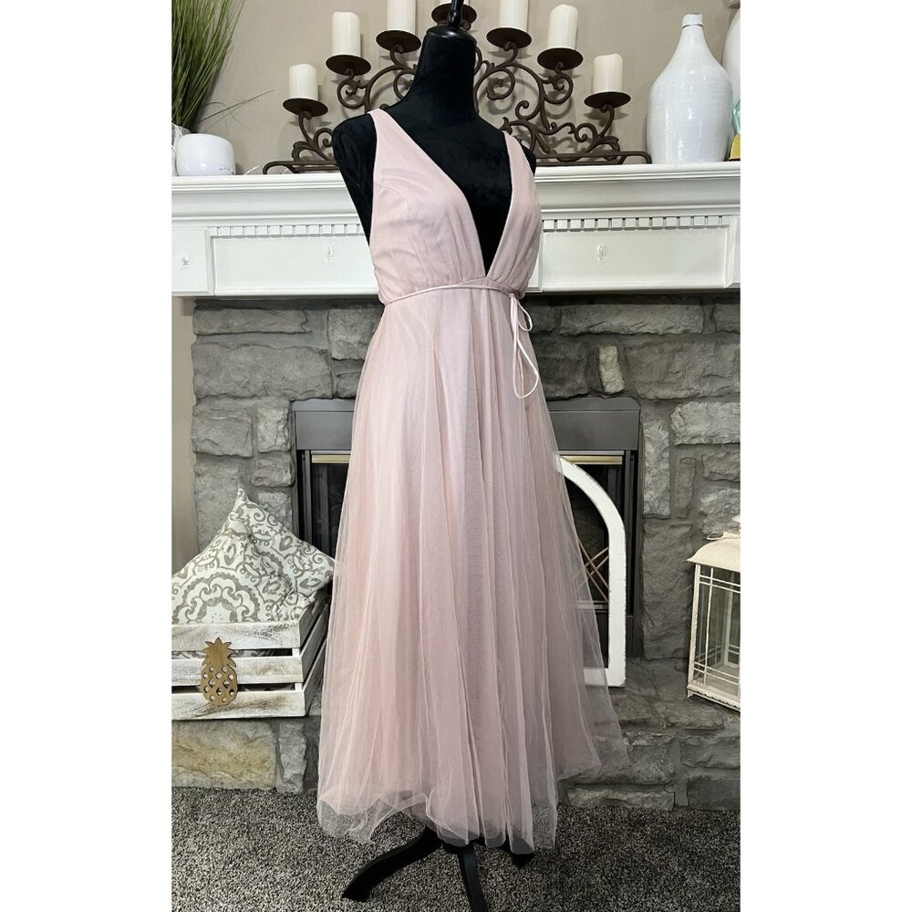 Women Formal Dress Sz L‎ Blush Pink Fairy Ethereal Romantic MIdi Prom HOCO NWT